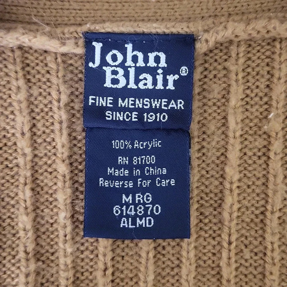 🛍John Blair Vintage Mens Camel Cable Knit Long Sleeve Grandpa Sweater Size MRG - Picture 3 of 7